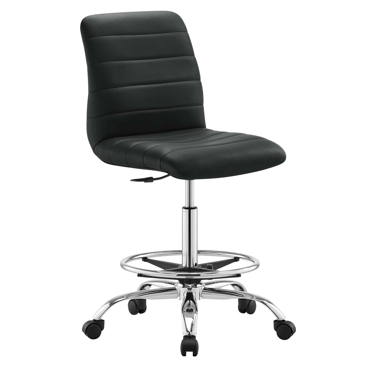 Silver Black Vegan Leather Drafting Chair L156