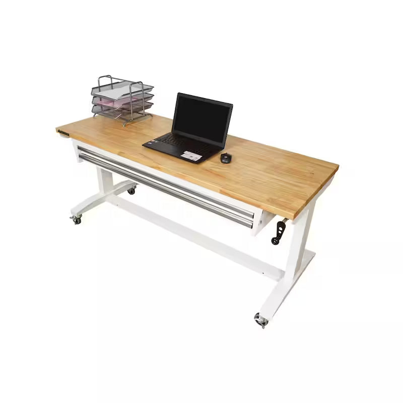 White Adjustable Height Work Table with 2 Drawers K1209
