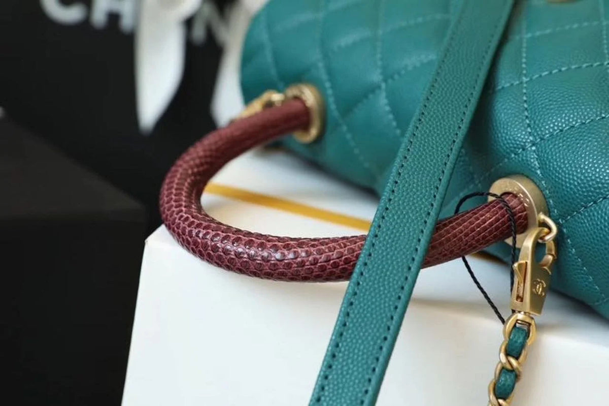 Teal Medium Flap Bag with Top Handle L821
