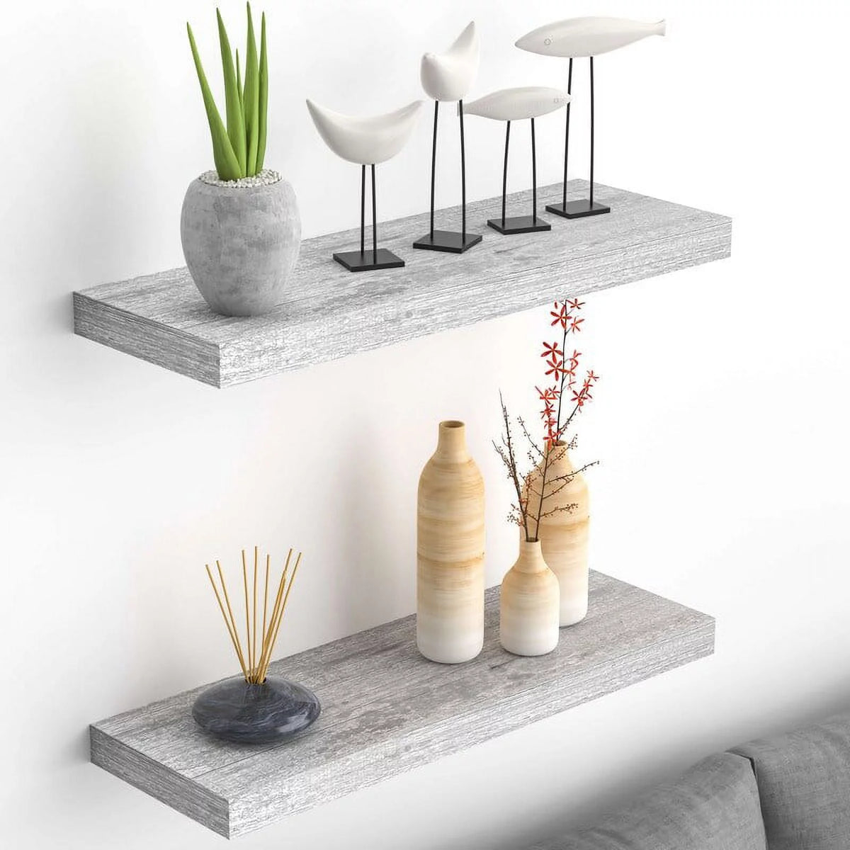 24" Floating Wall Shelves Set of 2 Grey T25375