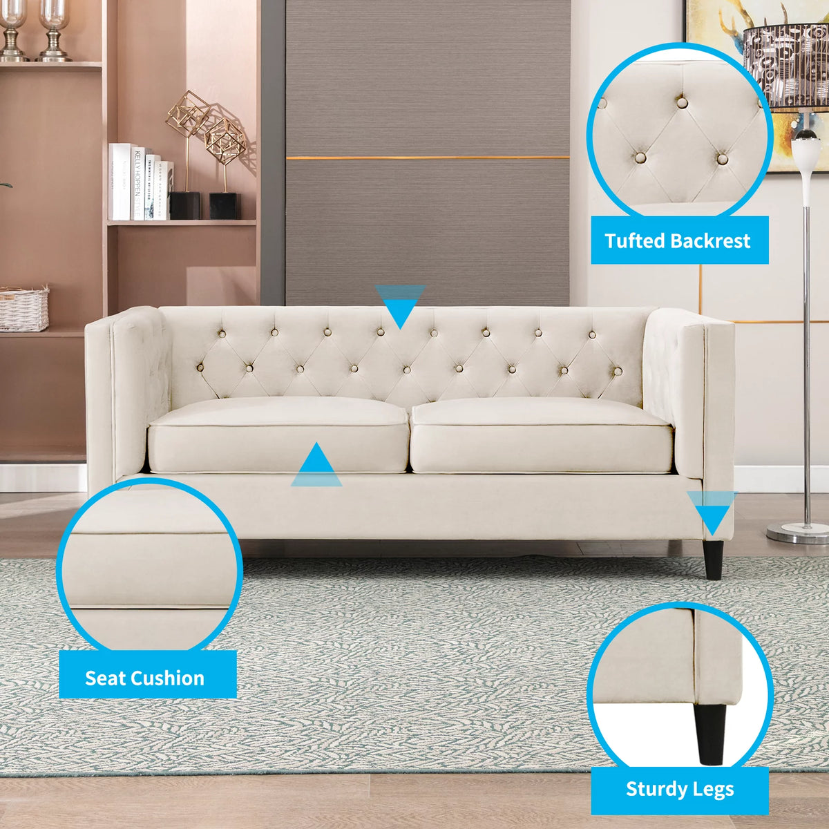 Velvet Tufted Sleeper Sofa Bed with Wood Legs B942