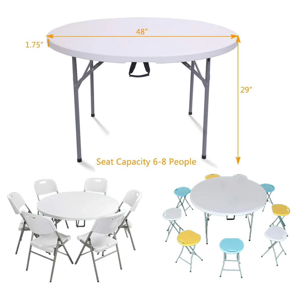 4 Ft White Round Folding Plastic Dining Table K9572