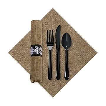 Burlap Napkin with Black Cutlery Q130305