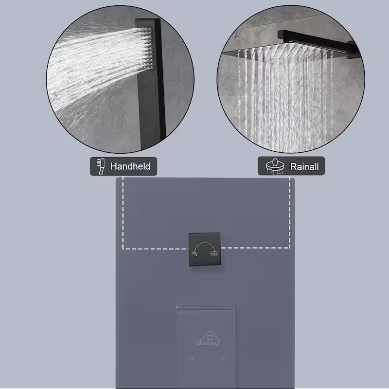 Wall Mount Dual Shower Heads with Hand Shower Faucet in Black O913