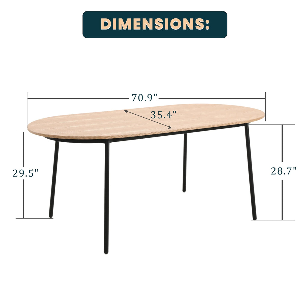 71" Oval Dining Table with MDF Top and Black Steel Legs N5941